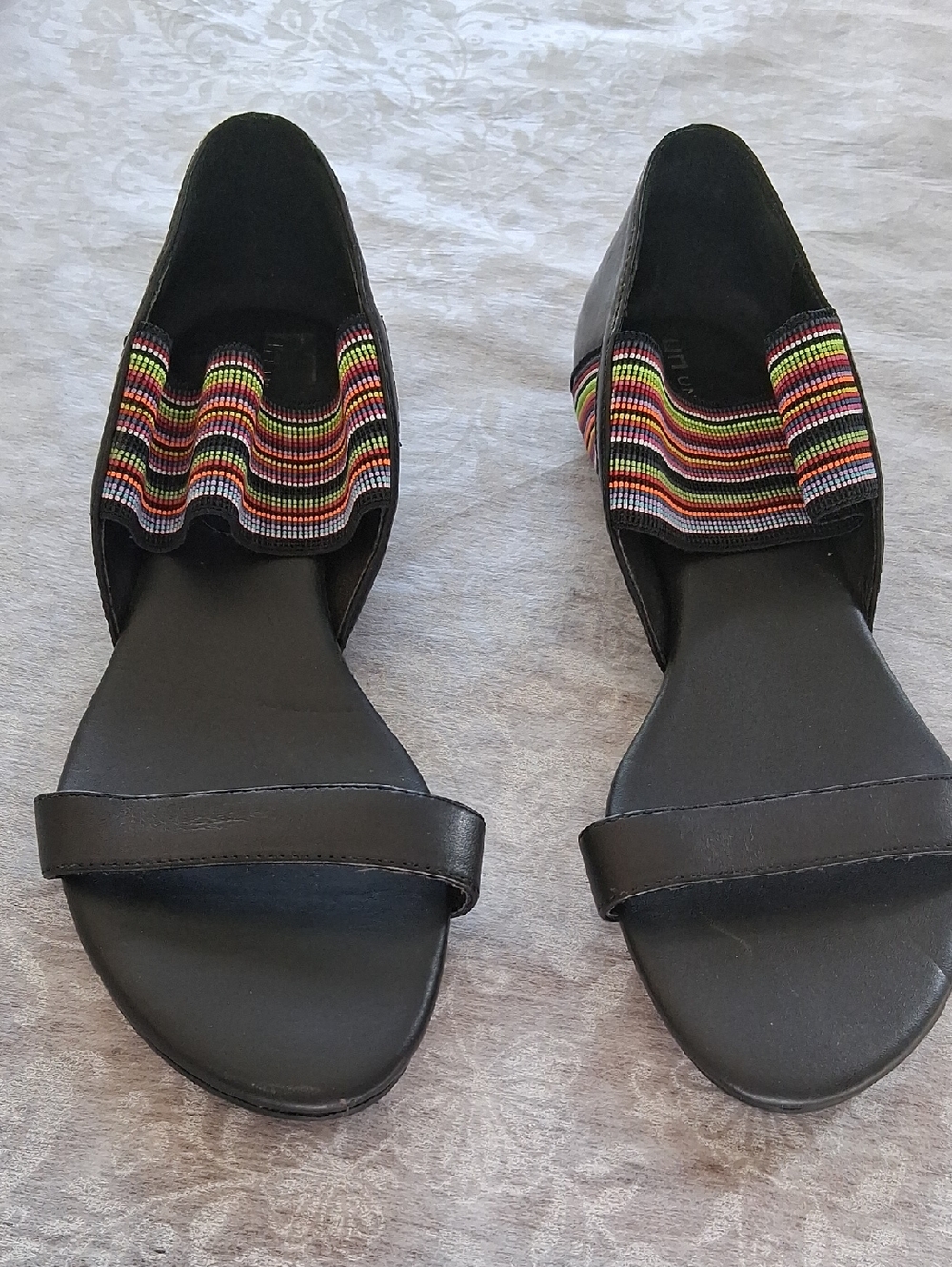 United Nude Black Slide Sandals  Multicolor Striped Elasticized Band Euro Sz. 39